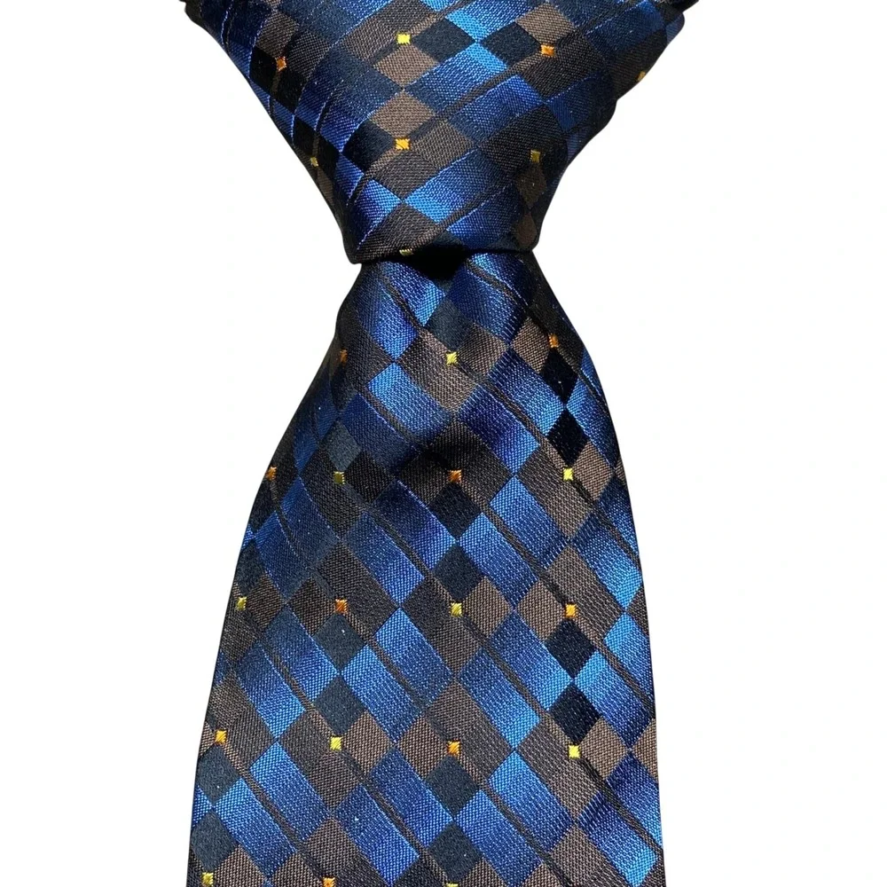 Bruno Marchesi Silk Necktie Check Extra Long Blue Jacquard Italy Excellent